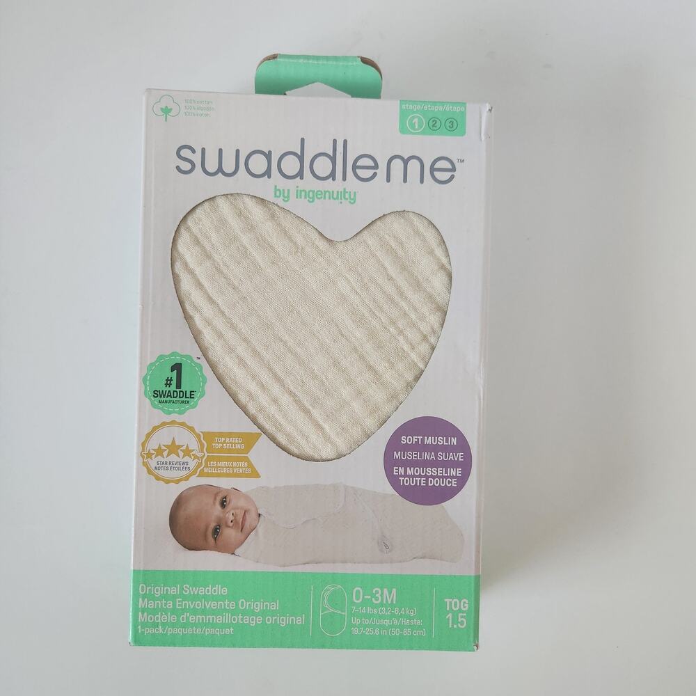 New! SwaddleMe Ingenuity Original Swaddle Soft Muslin 0-3M Cream Sleep Baby Wrap